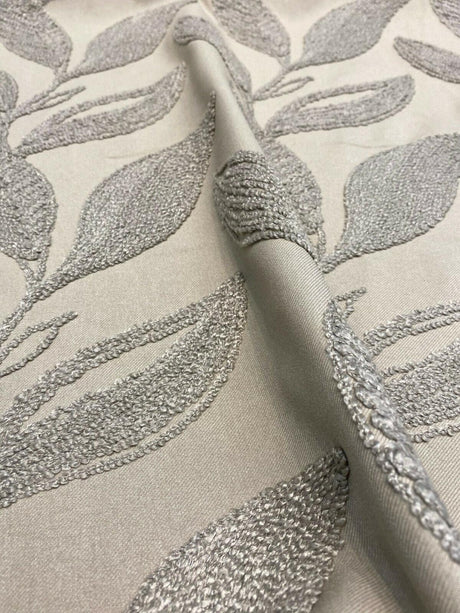 Valiant Dillon Embroidered Crewel Fabric - Natural Taupe Leaf Design, 54" Width (By The Yard)