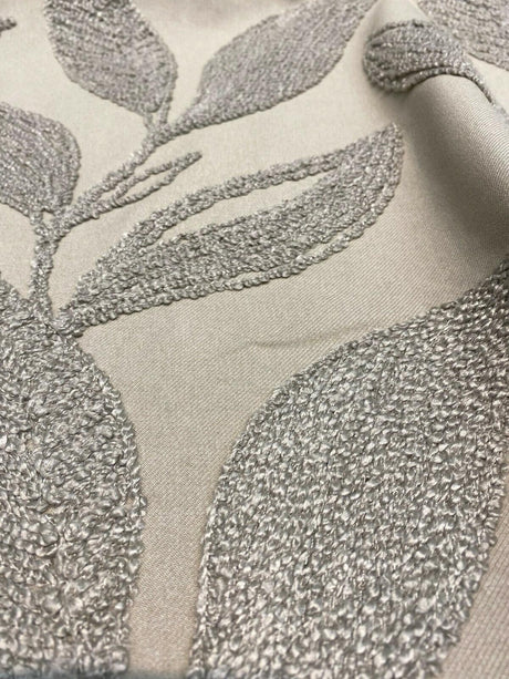 Valiant Dillon Embroidered Crewel Fabric - Natural Taupe Leaf Design, 54" Width (By The Yard)