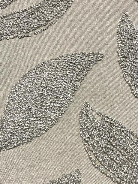 Valiant Dillon Embroidered Crewel Fabric - Natural Taupe Leaf Design, 54" Width (By The Yard)