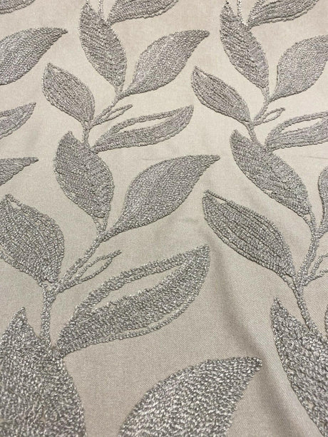 Valiant Dillon Embroidered Crewel Fabric - Natural Taupe Leaf Design, 54" Width (By The Yard)
