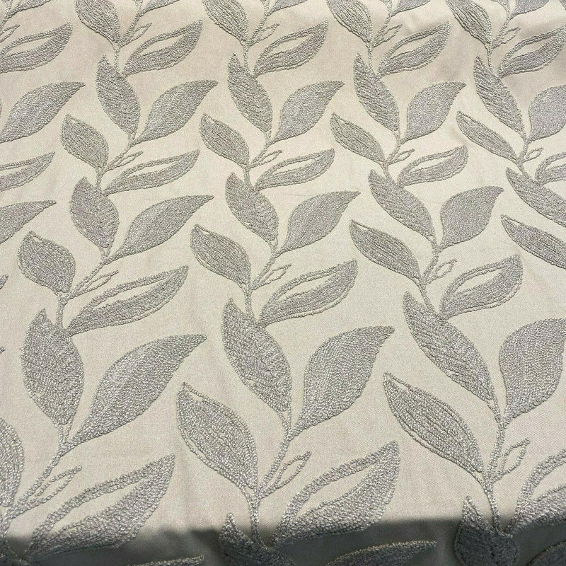 Valiant Dillon Embroidered Crewel Fabric - Natural Taupe Leaf Design, 54" Width (By The Yard)