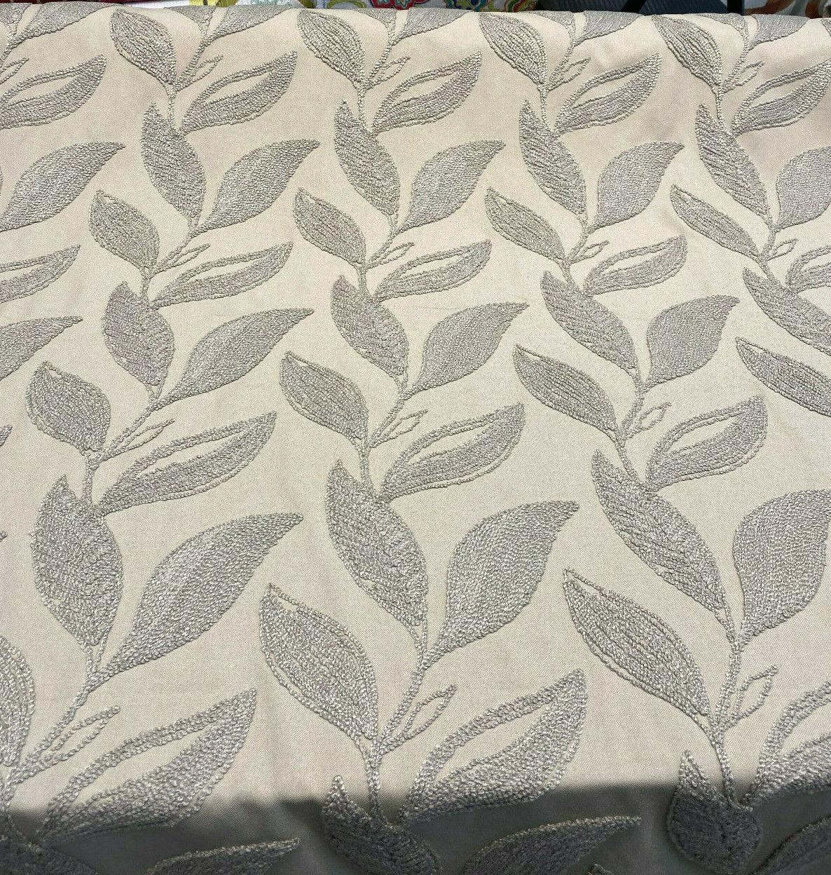 Valiant Dillon Embroidered Crewel Fabric - Natural Taupe Leaf Design, 54" Width (By The Yard)