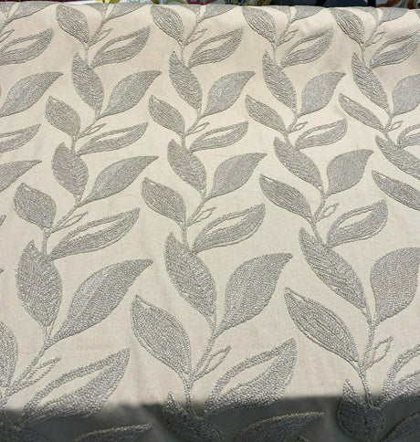 Valiant Dillon Embroidered Crewel Fabric - Natural Taupe Leaf Design, 54" Width (By The Yard)