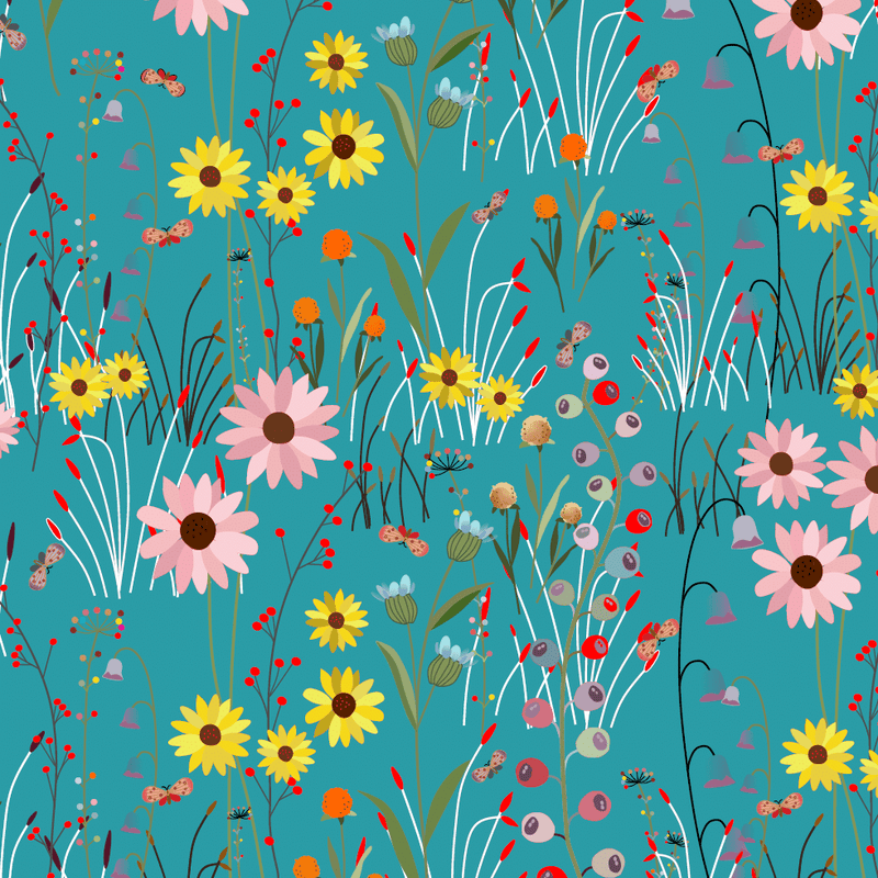 Cotton Fabric Turquoise Over The Hill View 43/44"