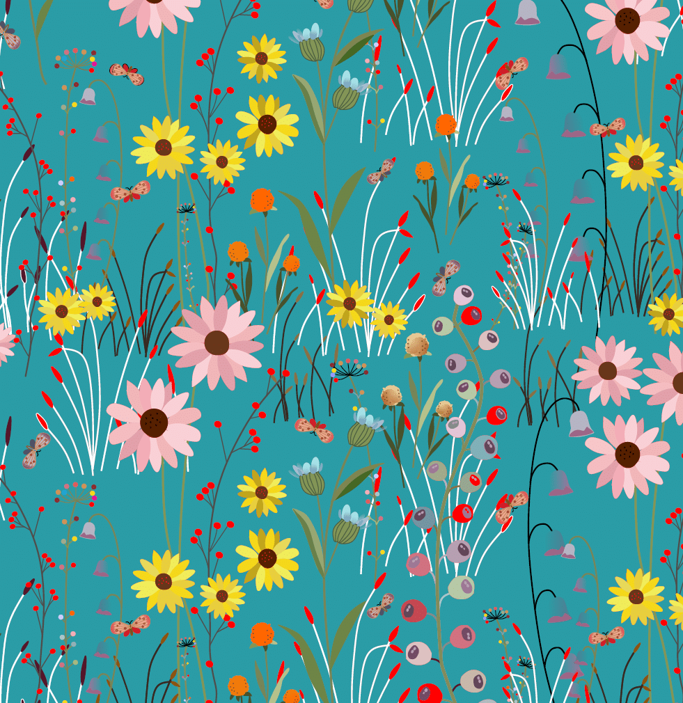 Cotton Fabric Turquoise Over The Hill View 43/44"