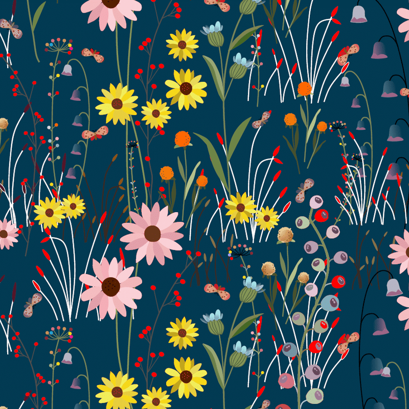 Cotton Fabric Navy Blue Over The Hill View 43/44"