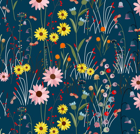 Cotton Fabric Navy Blue Over The Hill View 43/44"