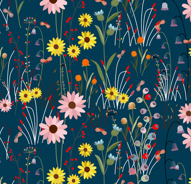 Cotton Fabric Navy Blue Over The Hill View 43/44"