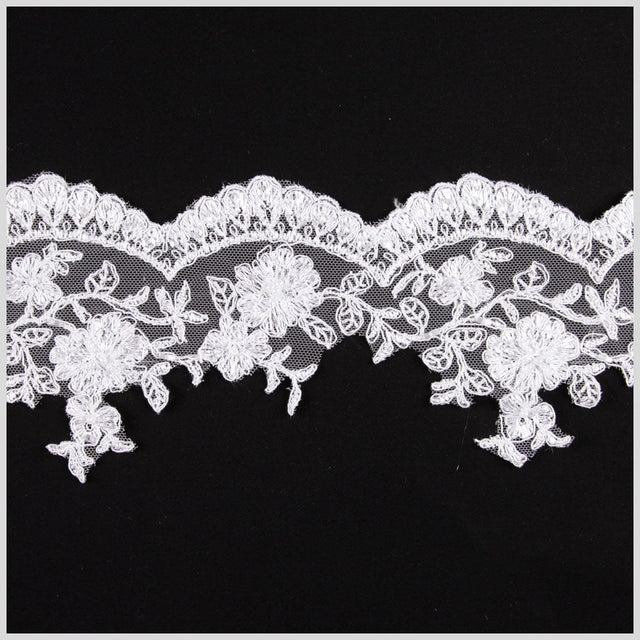 4.25" White/Silver Bridal Beaded Lace