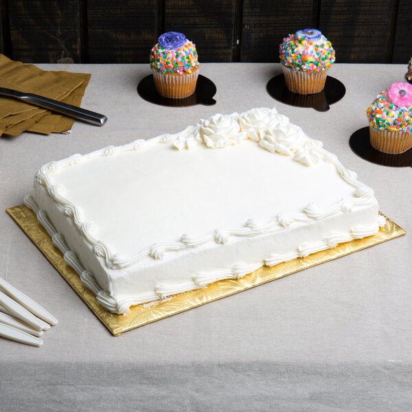 Quarter Sheet Gold Cake Board 13 3/4" x 9 3/4" Fold-Under 1/4" Thick