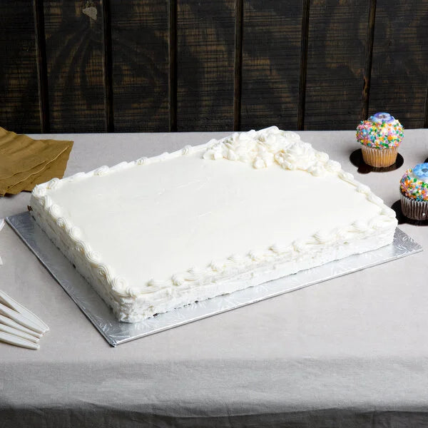Quarter Sheet Silver Cake Board 13 3/4" x 9 3/4" Fold-Under 1/4" Thick