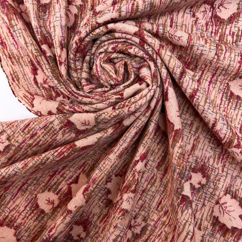 Wool Blend Abstract Print Fabric Brown Pink