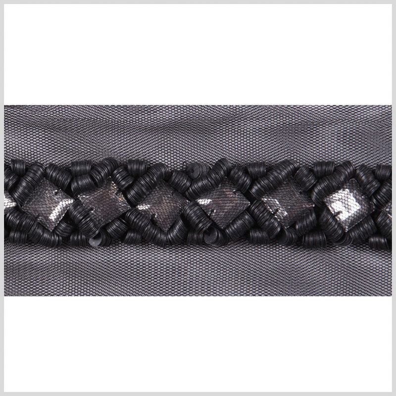 1.125" Black Beaded Sequin Trim