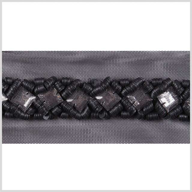 1.125" Black Beaded Sequin Trim