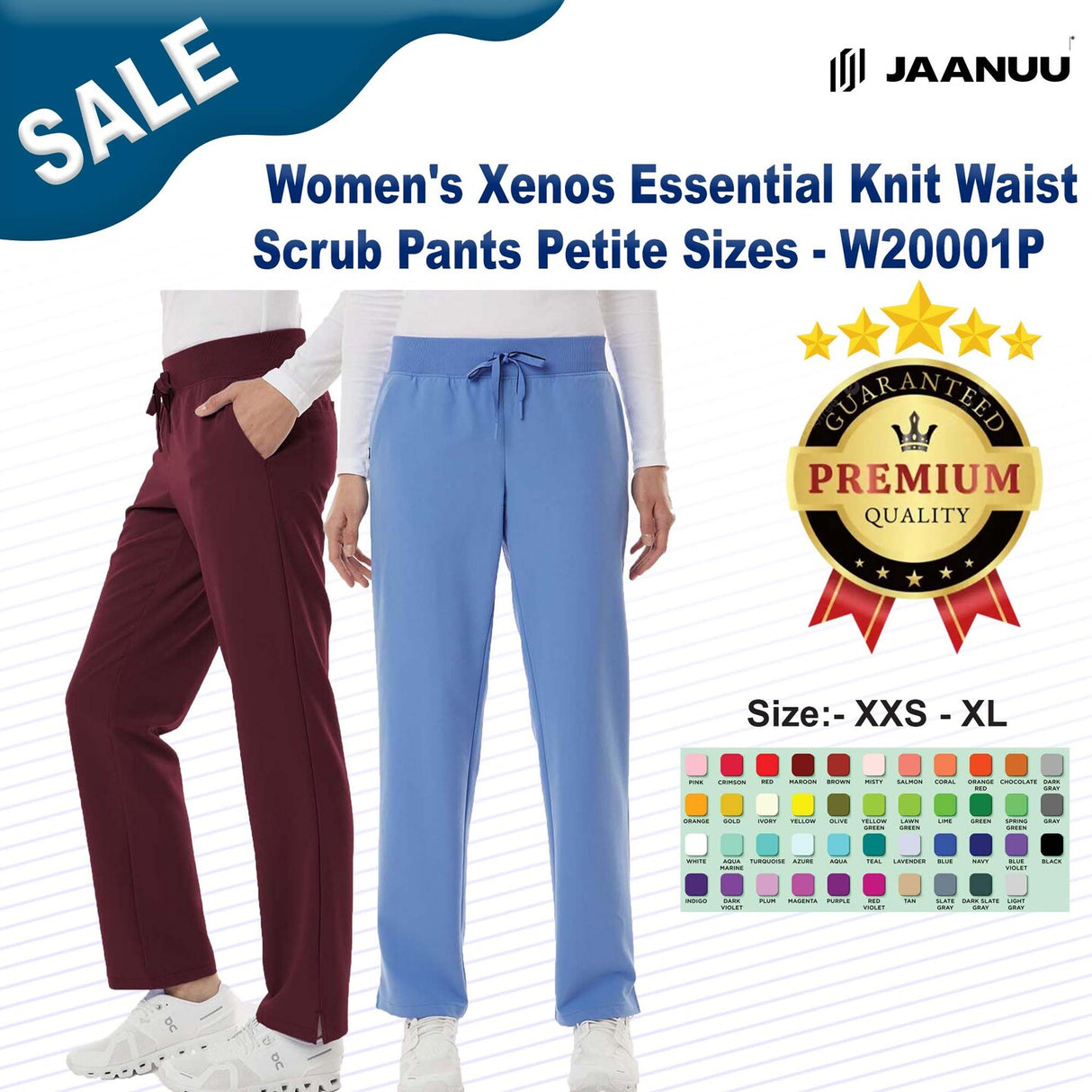 Jaanuu® Women's Xenos Essential Knit Waist Scrub Pants Petite Sizes