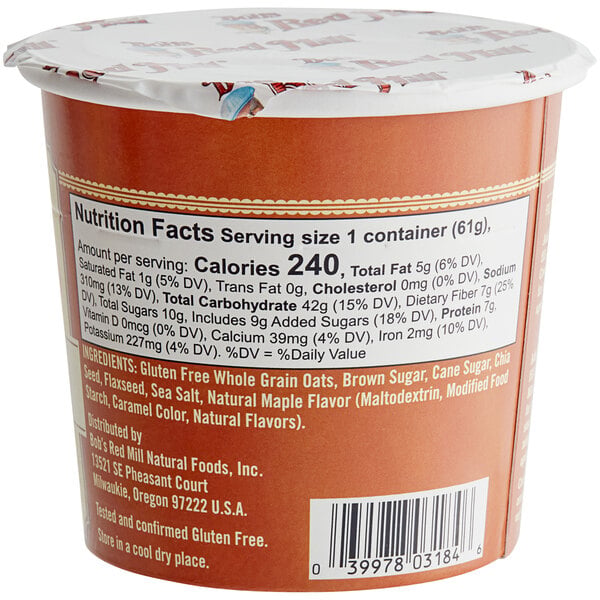 Bob's Red Mill Maple Brown Sugar Gluten-Free Single Serving Oatmeal Cup - 12/Case