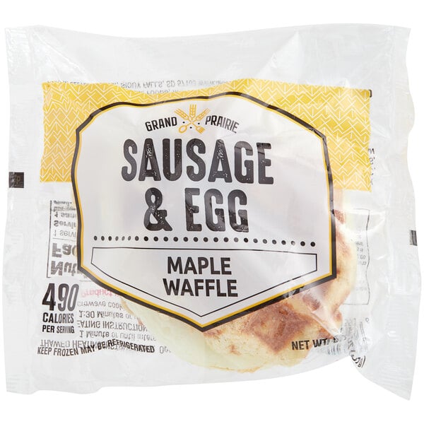 Grand Prairie Sausage and Egg Maple Waffle Sandwich 5.2 oz. - 24/Case