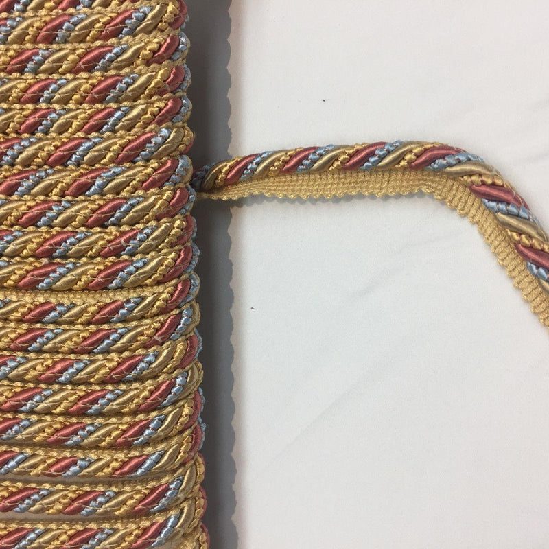 Yellow Blue Rust Trim Rope With Gimp Upholstery Fabric - Yellow, Blue, Rust, 3/4" Width (10 Yards)