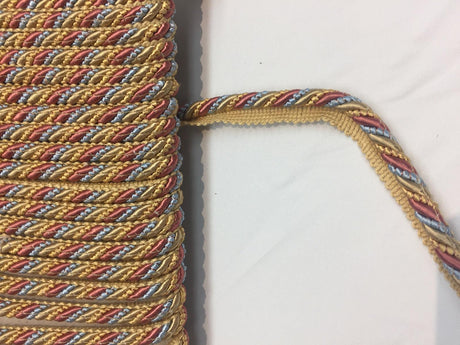 Yellow Blue Rust Trim Rope With Gimp Upholstery Fabric - Yellow, Blue, Rust, 3/4" Width (10 Yards)