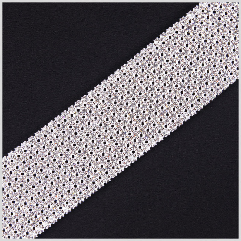 10 Rows Crystal Silver Plated on Black Net Metal & Czech Rhinestone - 1.875”