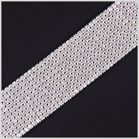 10 Rows Crystal Silver Plated on Black Net Metal & Czech Rhinestone - 1.875”