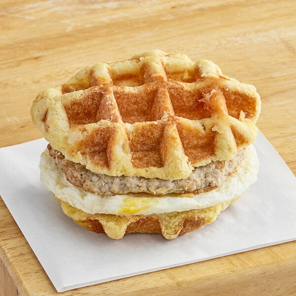 Grand Prairie Sausage and Egg Maple Waffle Sandwich 5.2 oz. - 24/Case