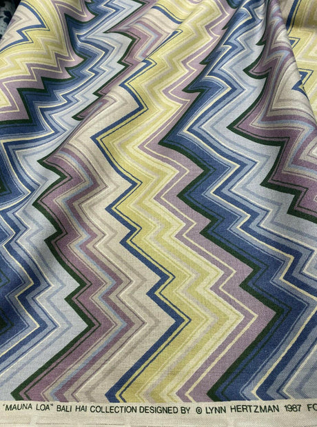 Mauna Loa Bali Hai Lynn Hertzman Schumacher Vintage Chevron Cotton Linen Fabric - Purple, Navy, Citron, Taupe, Charcoal Chevron, 56" Width (1 Yard)