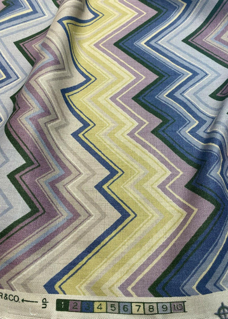 Mauna Loa Bali Hai Lynn Hertzman Schumacher Vintage Chevron Cotton Linen Fabric - Purple, Navy, Citron, Taupe, Charcoal Chevron, 56" Width (1 Yard)