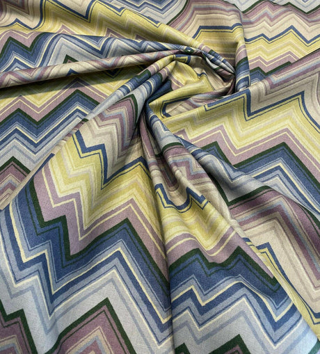 Mauna Loa Bali Hai Lynn Hertzman Schumacher Vintage Chevron Cotton Linen Fabric - Purple, Navy, Citron, Taupe, Charcoal Chevron, 56" Width (1 Yard)