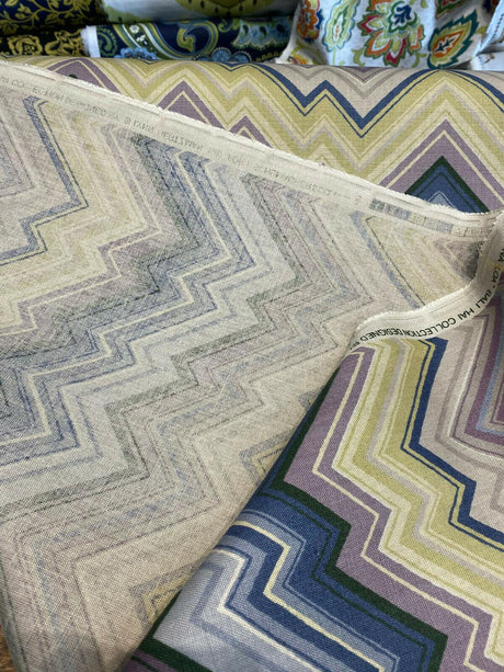 Mauna Loa Bali Hai Lynn Hertzman Schumacher Vintage Chevron Cotton Linen Fabric - Purple, Navy, Citron, Taupe, Charcoal Chevron, 56" Width (1 Yard)