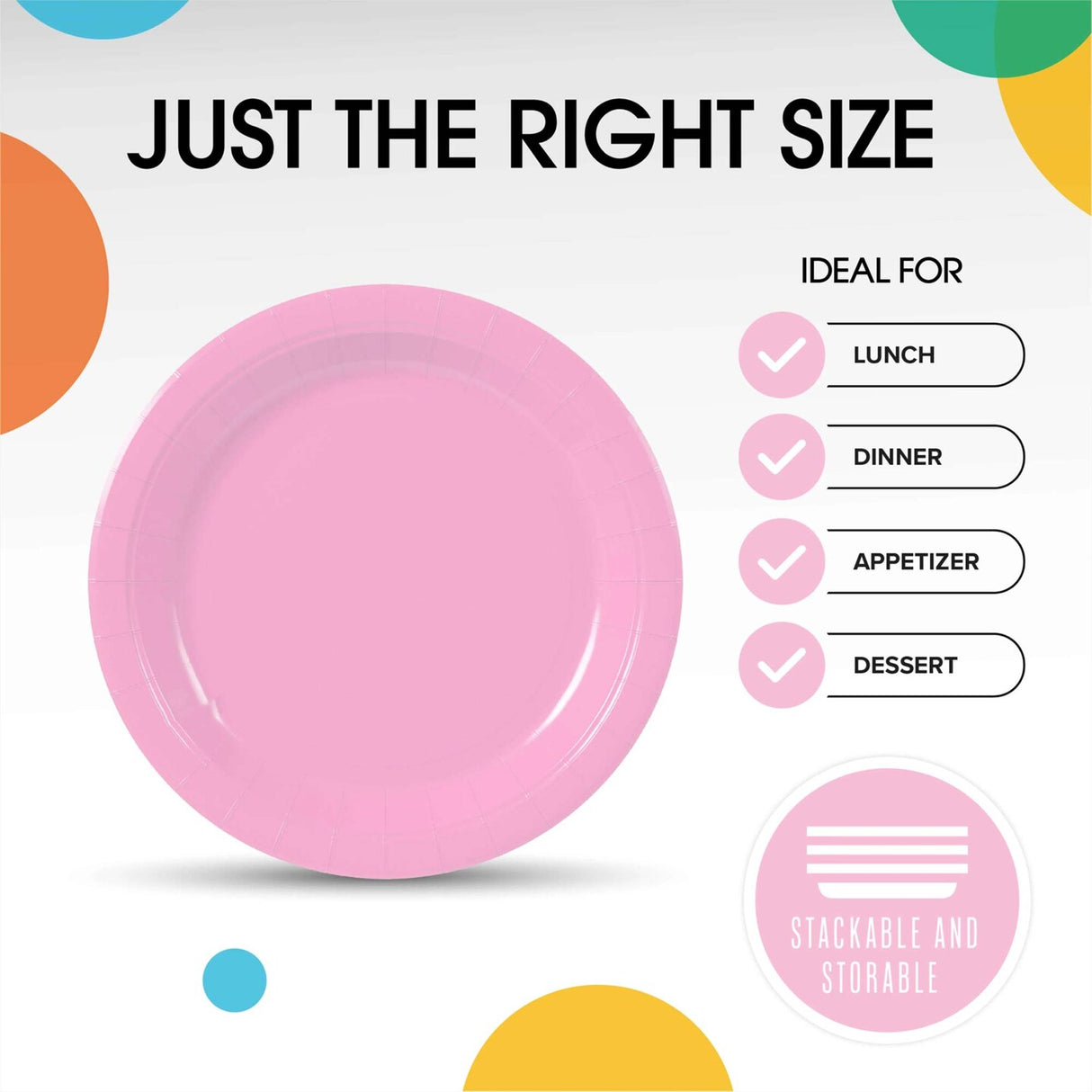 50 Count Pink Paper Plates Disposable Round Party Supplies Stylish Elegant 7 Inch