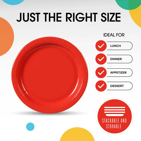 50 Count Red Party Paper Plates for Dinner Birthdays Holidays and Celebrations 9"