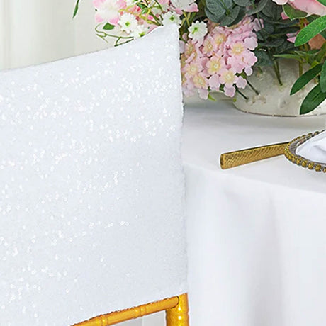 1 Piece White Sequin Spandex Chair Cap 13.5 Inch by 10 Inch Wedding Decor