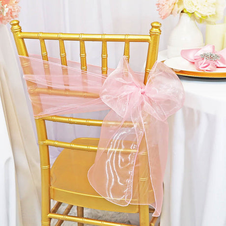 10 Pieces Pink Organza Chair Sashes 8"x108" Sheer Elegant Event Accessory