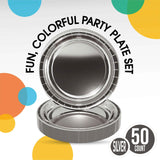 50 Count Reflective Silver Paper Plates 9 Inch Elegant Disposable Plates for Parties and Events
