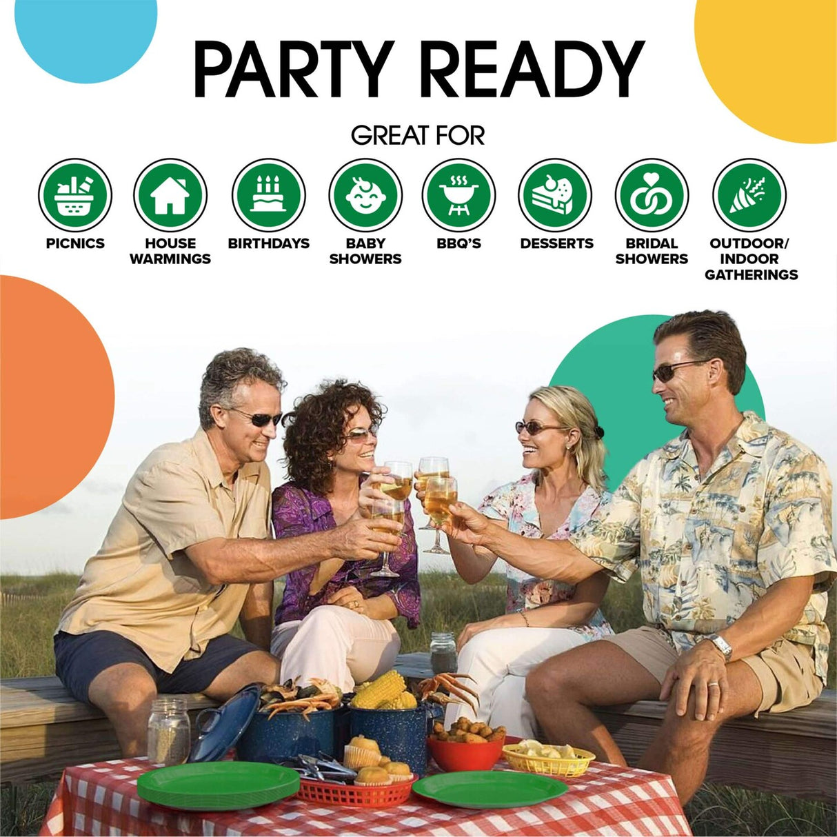 50 Count Emerald Green Paper Plates Elegant Disposable Party Celebrations for 7"