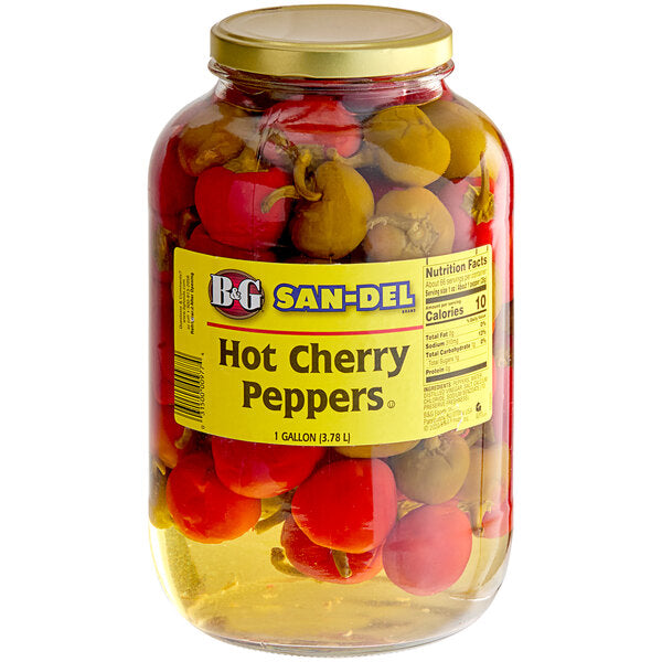 B&G San-Del 1 Gallon Whole Cherry Peppers - 4/Case