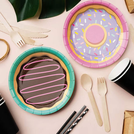8 Ct. Donut Party Paper Dessert Plates 7" Colorful Assorted Designs
