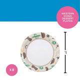 8 Ct. 7" Western Icons Round Disposable Paper Dessert Plates