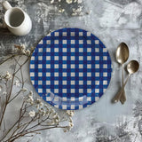 8 Ct. 7.25" Blue Gingham Dessert Plates Round Disposable Paper Plates for Party