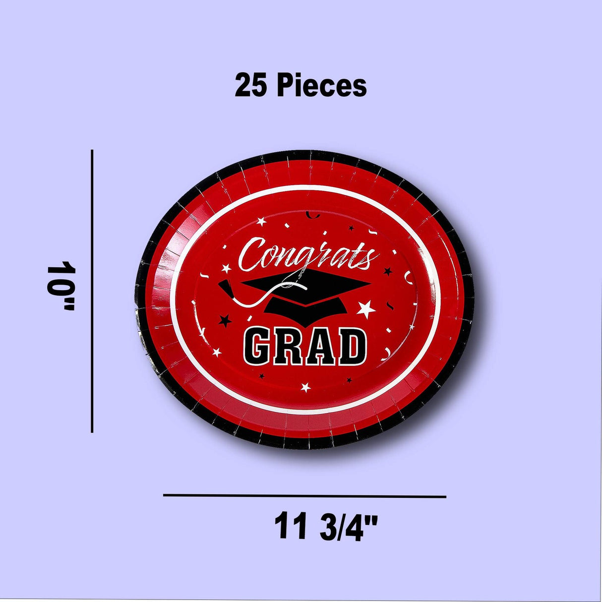 25 Count Betallic Graduation Party Red Congrats Paper Banquet Plates Disposable Dinner Plates 11 3/4" x 10"