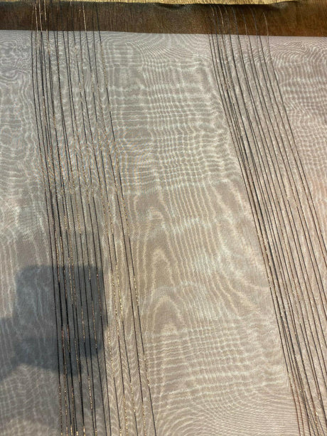 French Bella Stripes Bronze Polyester Fabric - Brown Sheer With Black And Golden Brown Vertical Stripes, 118" Width (1 Yard)