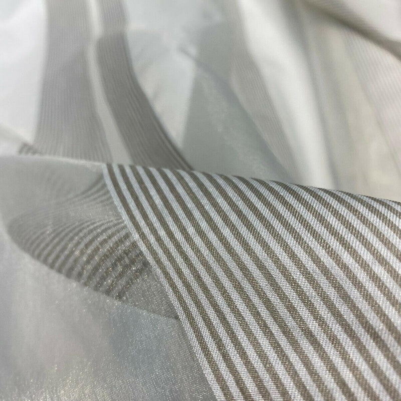 French Silverado Stripes Polyester Fabric - Off White, Silver White And Gray Stripes, 118" Width (1 Yard)