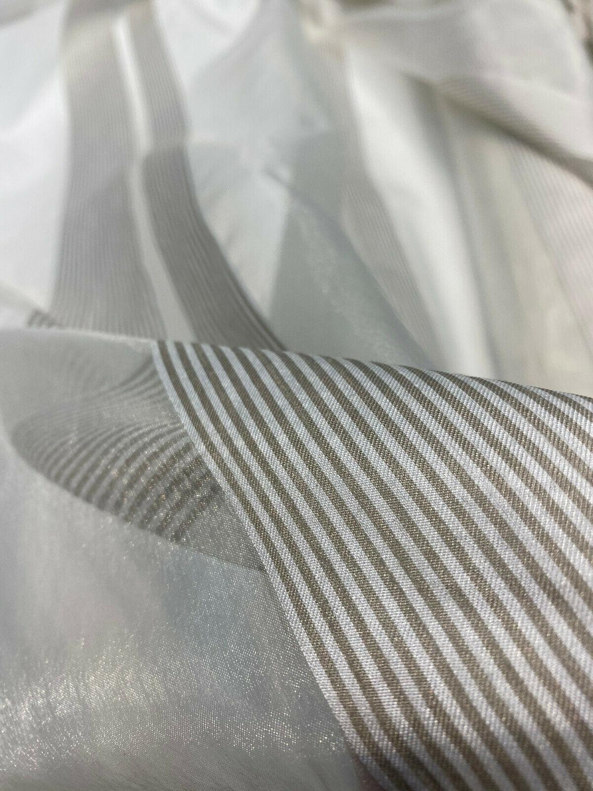 French Silverado Stripes Polyester Fabric - Off White, Silver White And Gray Stripes, 118" Width (1 Yard)