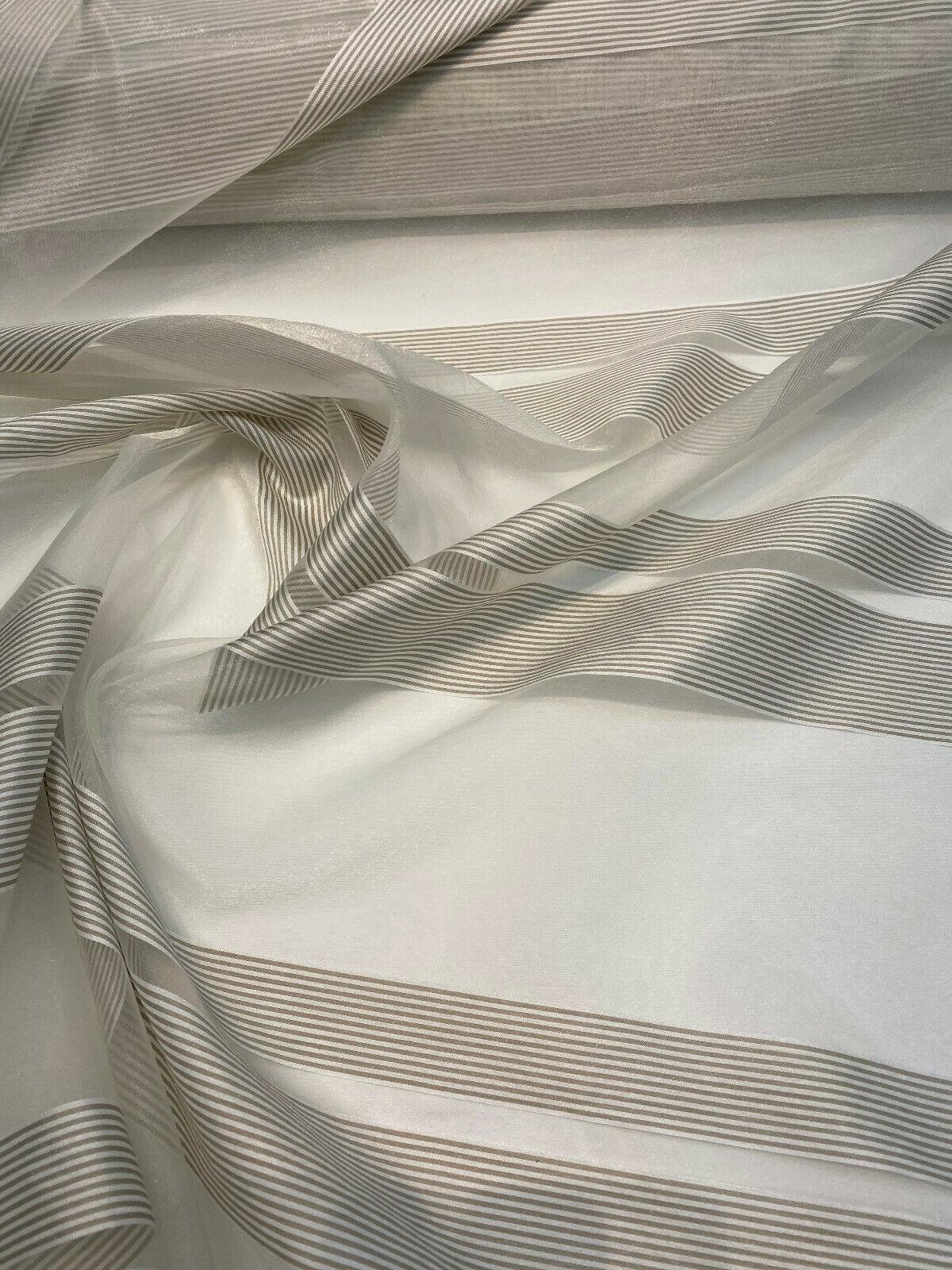 French Silverado Stripes Polyester Fabric - Off White, Silver White And Gray Stripes, 118" Width (1 Yard)