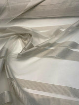 French Silverado Stripes Polyester Fabric - Off White, Silver White And Gray Stripes, 118" Width (1 Yard)
