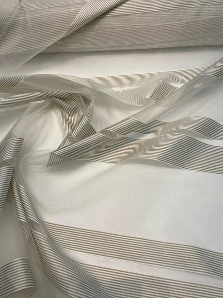 French Silverado Stripes Polyester Fabric - Off White, Silver White And Gray Stripes, 118" Width (1 Yard)