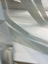 French Silverado Stripes Polyester Fabric - Off White, Silver White And Gray Stripes, 118" Width (1 Yard)