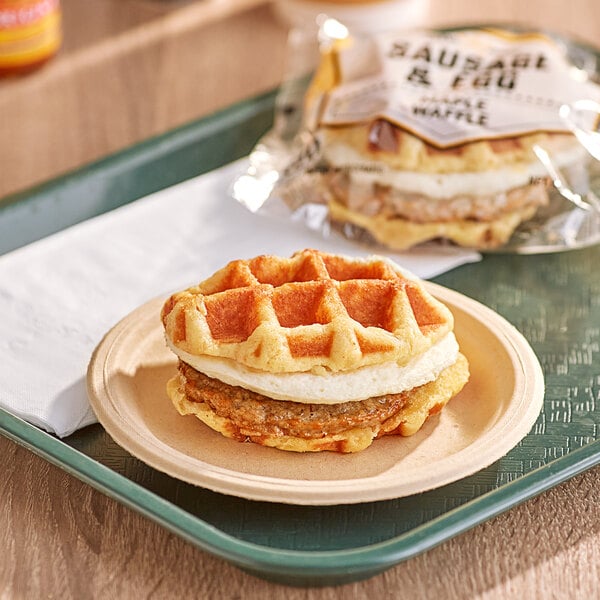 Grand Prairie Sausage and Egg Maple Waffle Sandwich 5.2 oz. - 24/Case