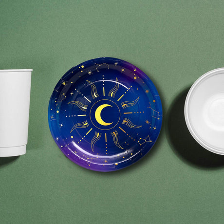Celestial Sun and Moon Paper Dinner Plates 9 Inch 8 Count for Party Table Settings